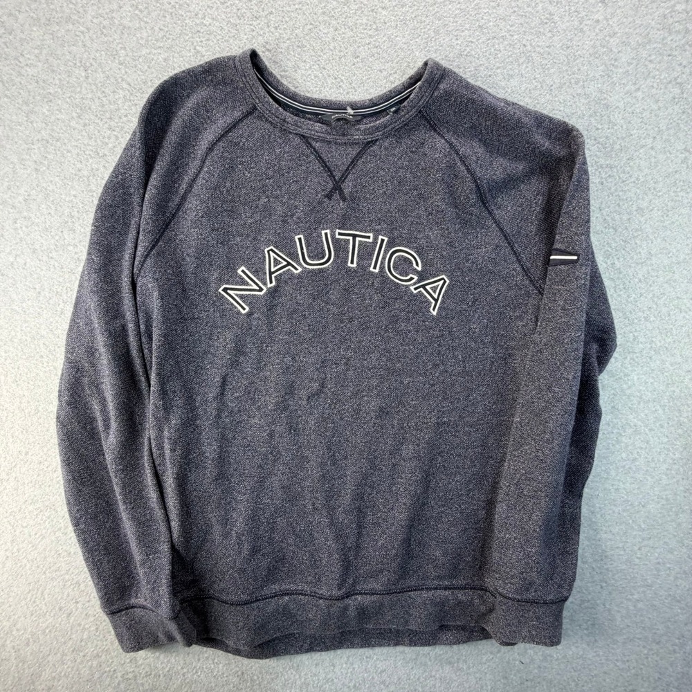 Nautica Mens XXL Navy Blue Marl Crew Neck Embroidered Logo Pullover Sweatshirt